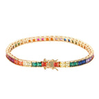 Gold Rainbow Tennis Necklace Iced Out 4MM 18K