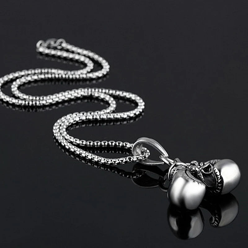 Vintage Boxing Gloves Pendant Necklace For Men Punk Hip Hop Style Gold Color Titanium Steel Chain Fashion Women Jewelry