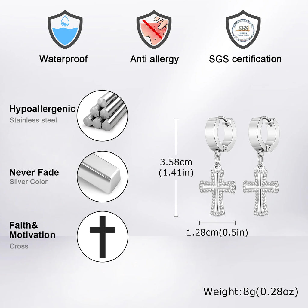 Cross Huggie Hoop Earrings — Stainless Steel