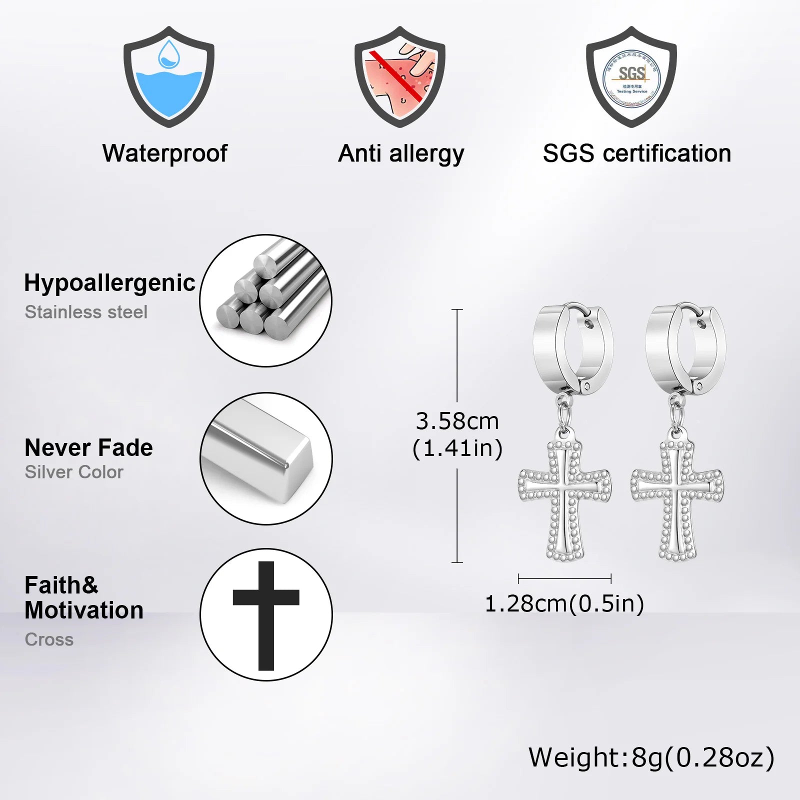 Cross Huggie Hoop Earrings — Stainless Steel