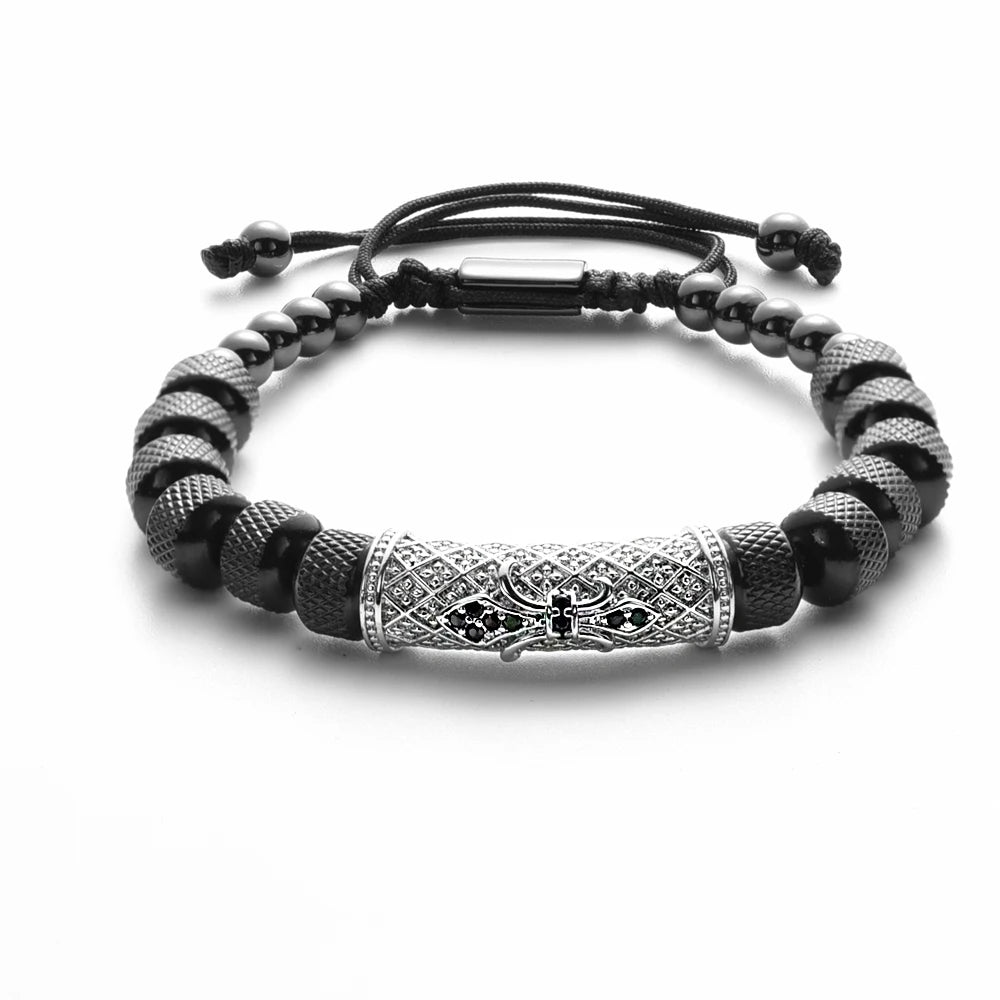Flower Cross Roman Numeral Bracelet for Men — Stainless Steel