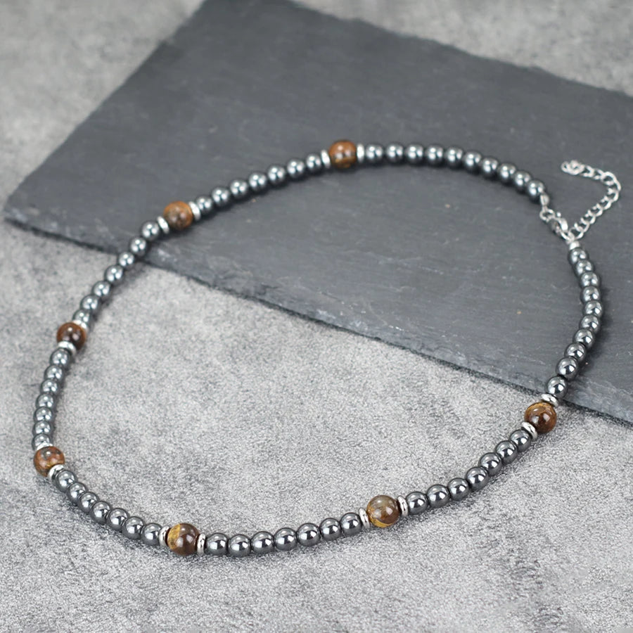 Turquoise Hematite Tiger Eye Necklace — Stainless Steel, 50cm
