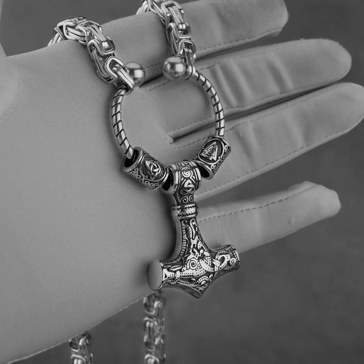 Popular Stainless Steel Thor's Hammer Set Pendant Necklace Nordic Viking Men's Birthday Gift Jewelry Accessories
