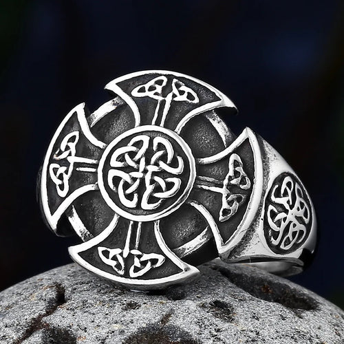 Celtic Knot Cross Amulet Ring — Stainless Steel