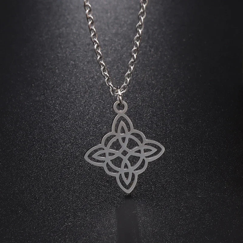 Silver Color Stainless Steel Pattern Witch Knot Pendant Necklace Celtic Knot Lucky Jewelry Christmas Gift for Friends Family