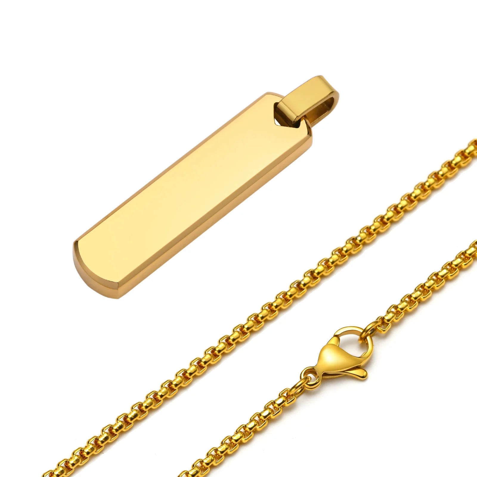 Vertical Bar Box Chain Pendant — Stainless