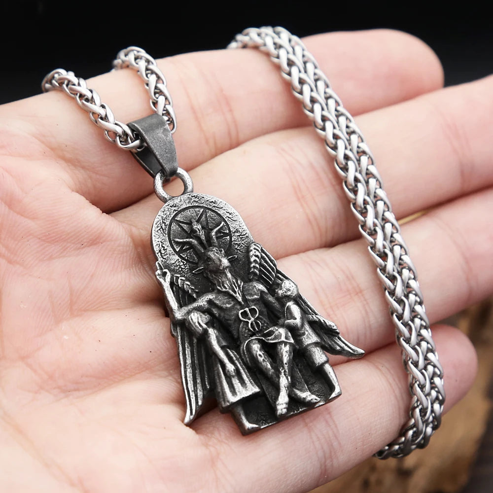 New Vintage Lucifer With Anubis Charm Pendant 316L Stainless Steel Baphomet Goat Satanic Necklaces For Men Amulet