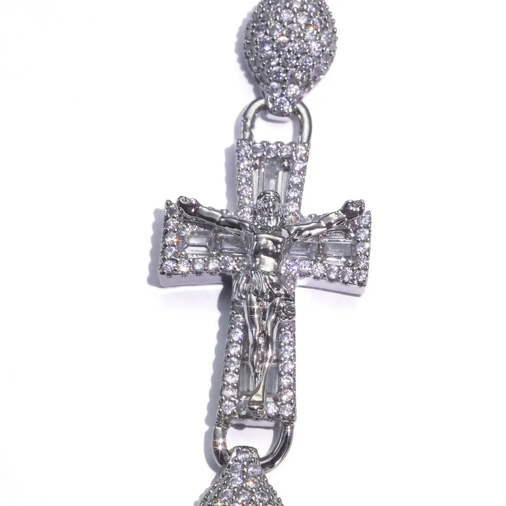 Gold Cross Jesus Bracelet Iced Out 8MM Bead