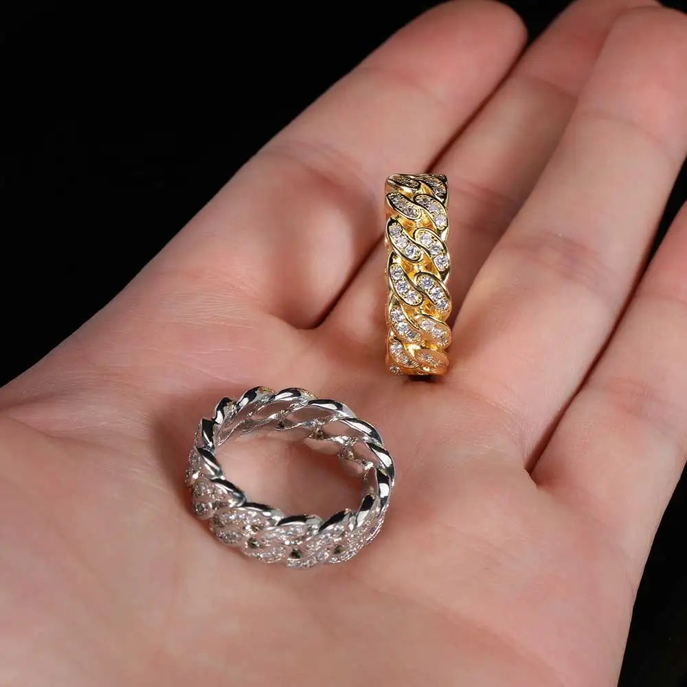 925 Silver Iced Out Cuban Ring VVS Moissanite