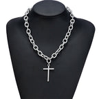 Fashion Chain Link Choker Heart Lock Cross Necklace Pendant For Women Men Silver Color Goth Jewelry Party Punk Long Necklaces