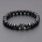 Hot sale natural stone volcanic rock beaded bracelet micro inlaid zircon skull personality copper accessories jewelry