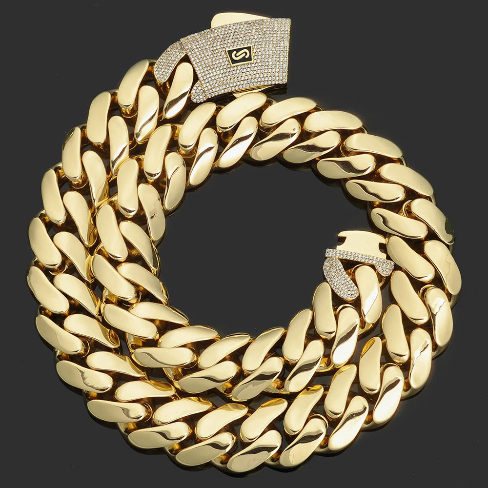 NY Hip Hop Jewelry Multiple Sizes Monaco Chain 14K Gold Plated 6/8/10/12/15MM Cuban Link Necklace for Men Party Gift
