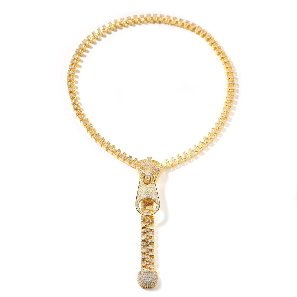 Iced Out Zipper Necklace — Two-Tone CZ Pave, 28 Inch