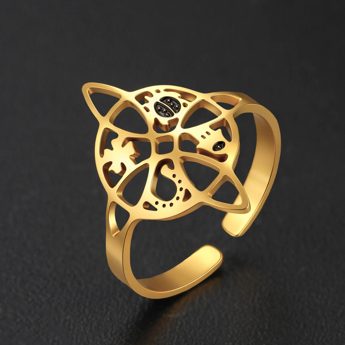Witch Knot Hollow Adjustable Ring — Stainless Steel Band