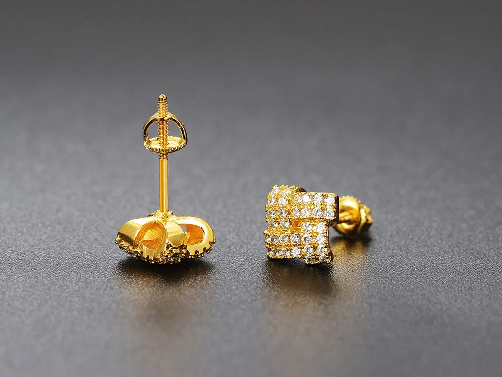 Iced Out Zircon Stud Earrings Stainless Steel CZ