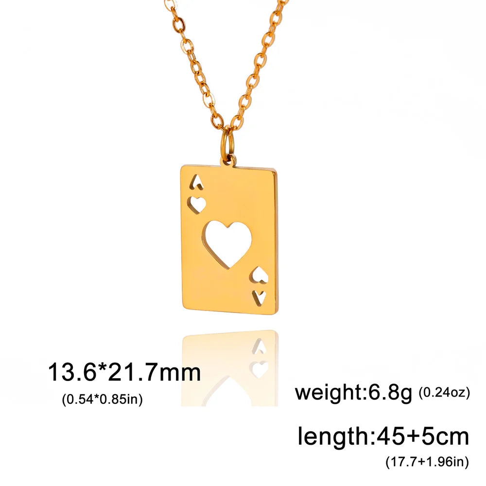 My Shape Lucky Ace Of Spades Necklace for Men Women Poker Card  Pendant Chain Necklaces Stainless Steel Hip Hop Jewelry Gifts