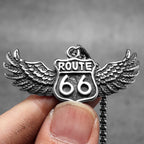 Route 66 Rider Wings Pendant — Stainless Steel