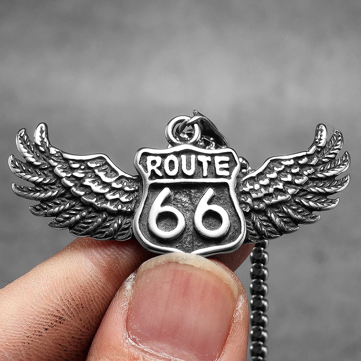 Route 66 Rider Wings Pendant — Stainless Steel