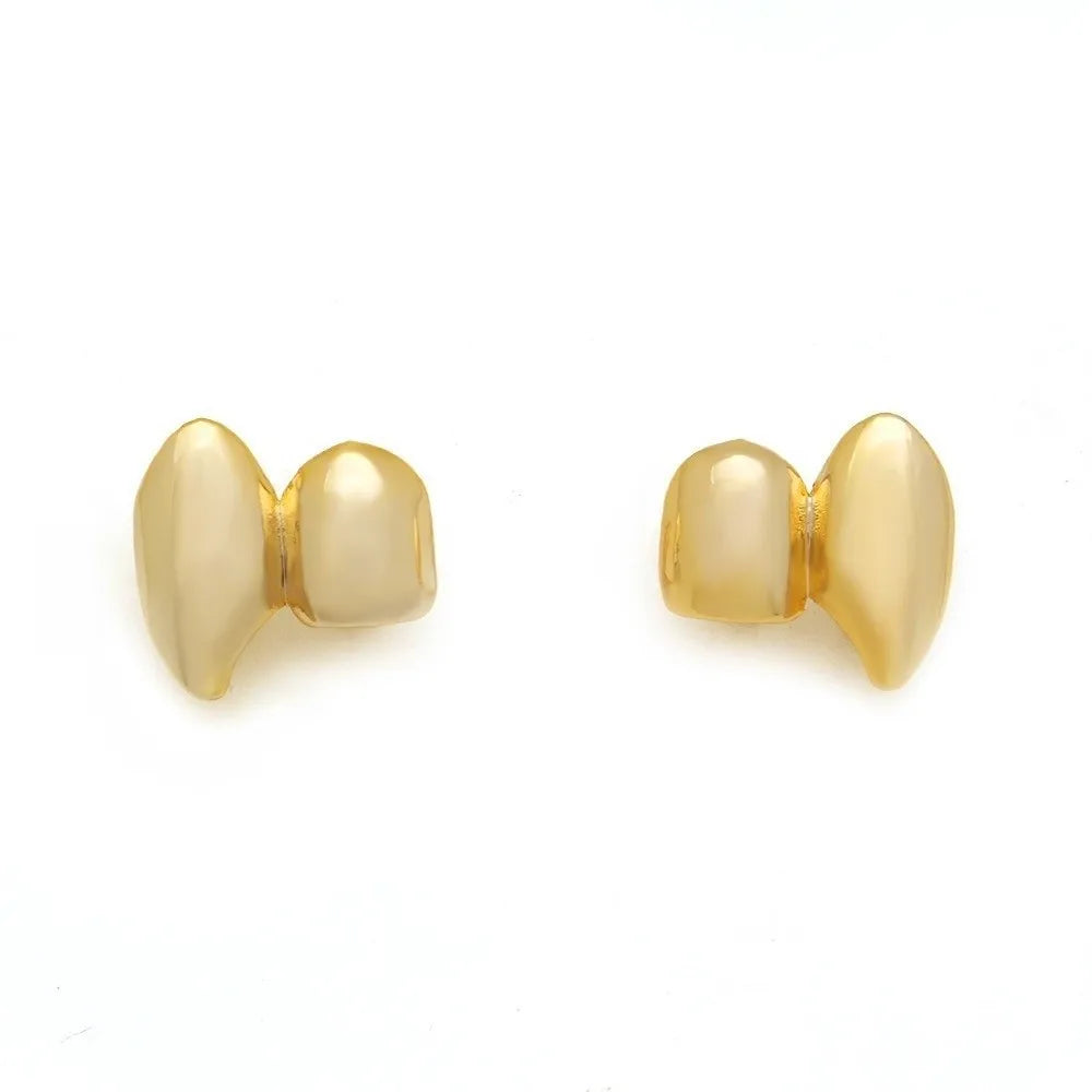 2Pcs/Set Double Glossy Hip-Hop Tooth Grills Halloween Gift Punk Jewelry Tooth Caps Charm Gold Silver Color Mouth Teeth