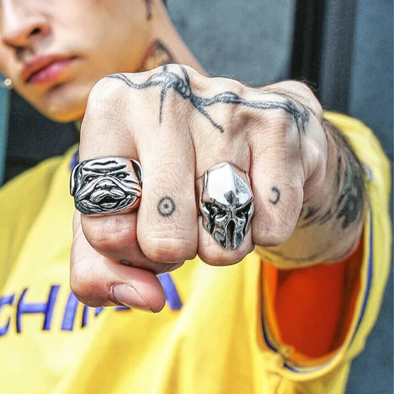 Retro Spartan Mask Large Ring For Men Punk Gothic Rock Hiphop Open Ring Biker Accessories Designer Jewelry Gift For Man
