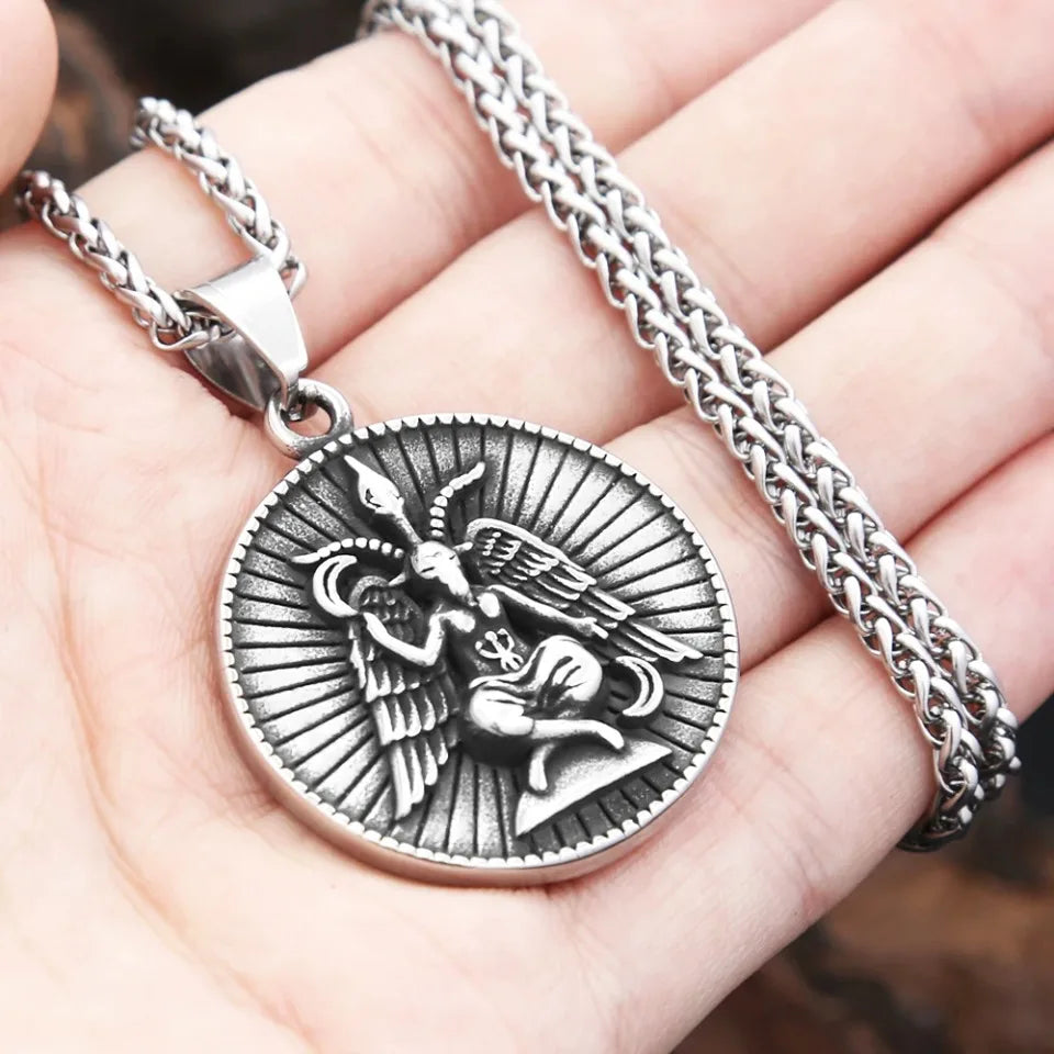 New Vintage Lucifer Pendant Necklaces For Men 316L Stainless Steel Punk Satan Leviathan Cross Amulet Jewelry Gifts