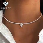 Certified Full Moissanite Riviera Tennis Necklace with Waterdrop Diamond Pendant for Women 925 Sterling Silver