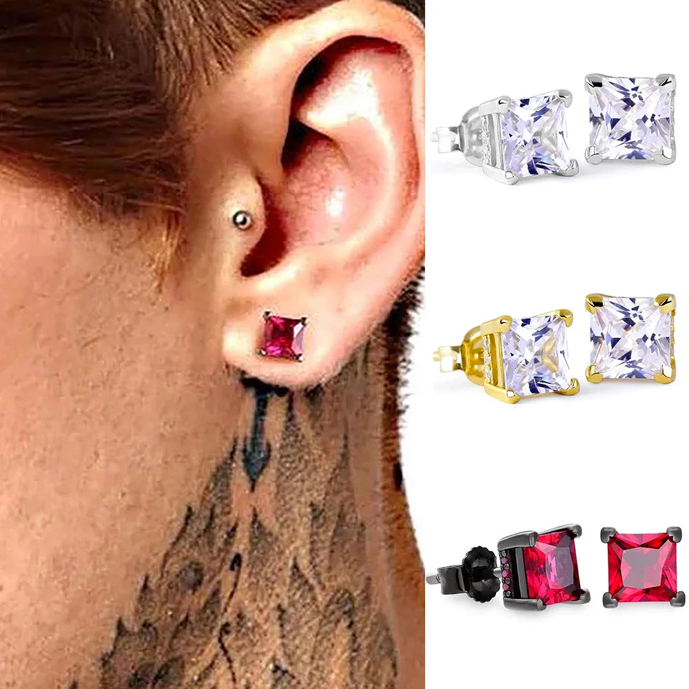 Gold Iced Out Square Stud Earrings 4-Claw