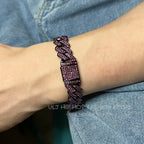 ULJ Hip Hop Shiny Black Cuban Link Chain Bracelets Women Men  Bling Rhinestone Iced Out Punk Wristband Hand Jewelry