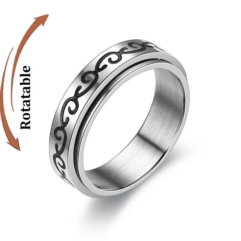 Vintage Star Stainless Steel Rotating Ring Anti Stress Man Worry Stress Relief Anxiety Relaxing Metal Rock Band Ring