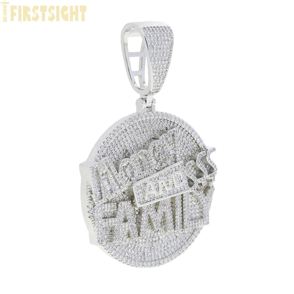New Hip Hop Money Pendant Necklace Gold Color Iced Out Bling CZ Cubic Zirconia Letters Rich Dollar Charm Men Women