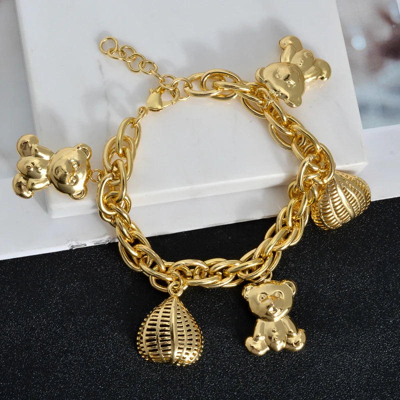 Diana Baby Link Chain Copper Gold Color Bear and Lock Bracelets for Women Wholesale Retail Fashion Jewelry Party