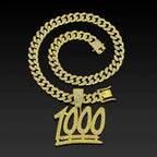 Fashion Shine Number 1000 Fraction Pendant Necklace With14mm Crystal Cuban Chain For Men Women Hip Hop Party Jewelry Accessories