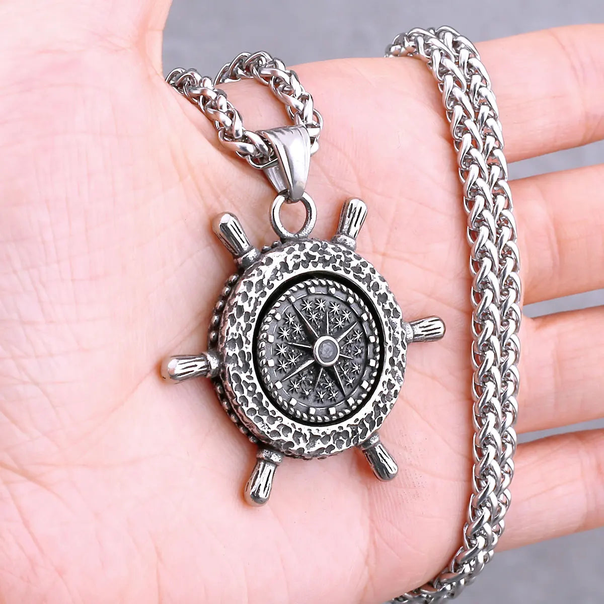 Odin Rune Vegvisir Pendant Necklace — Stainless Steel