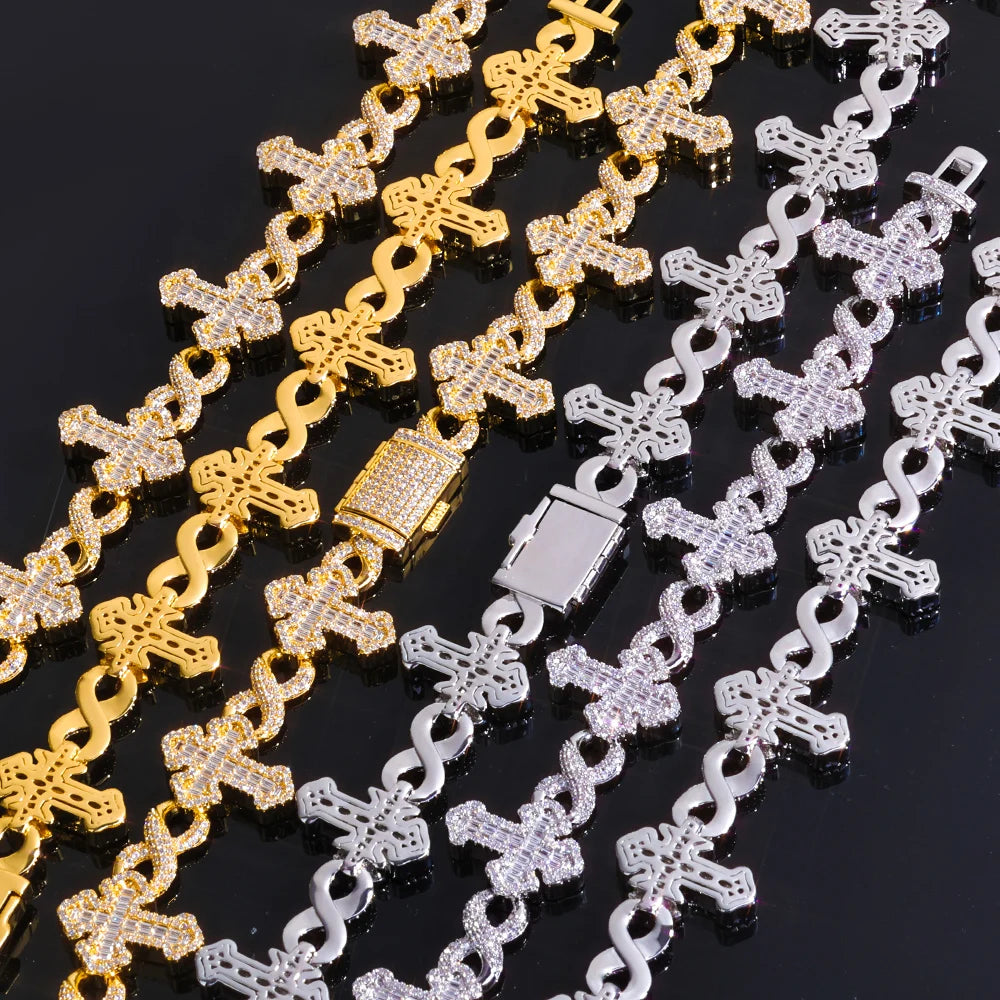 Iced Out Cross Cuban Chain Necklace Infinity CZ