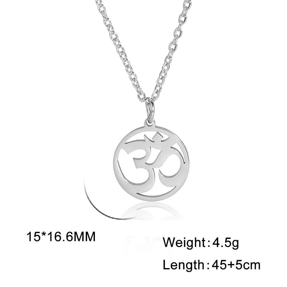 Dawapara India Tamil Om Symbol with Trident Pendant Stainless Steel Necklace Om Shiva Symbol Yoga Vintage Talisman