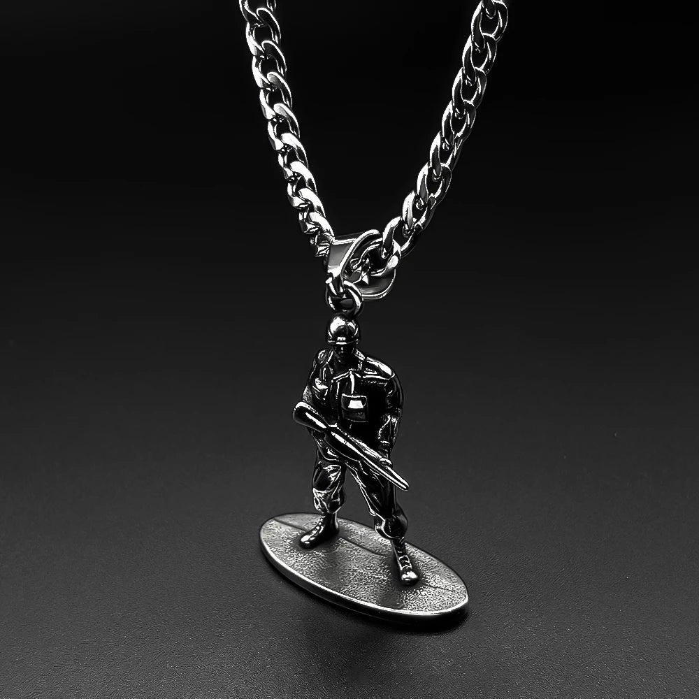 Army Soldier Rifle Pendant Necklace — Stainless Steel