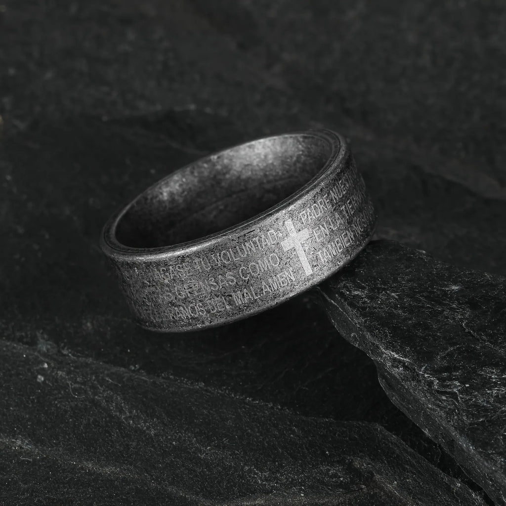Vintage Men's Stainless Steel Bible Verse Jesus Cross Rings For Men Christian Cross Religious Ring Men Amulet Jewelry Wholesale