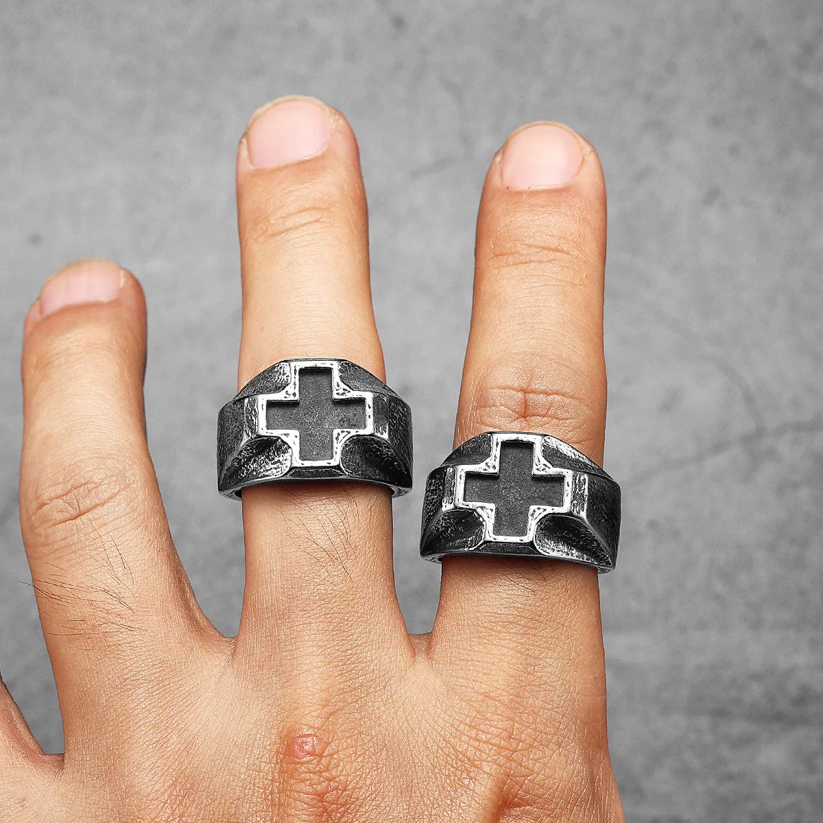Vintage Black Cross Amulet Ring for Men — Stainless Steel