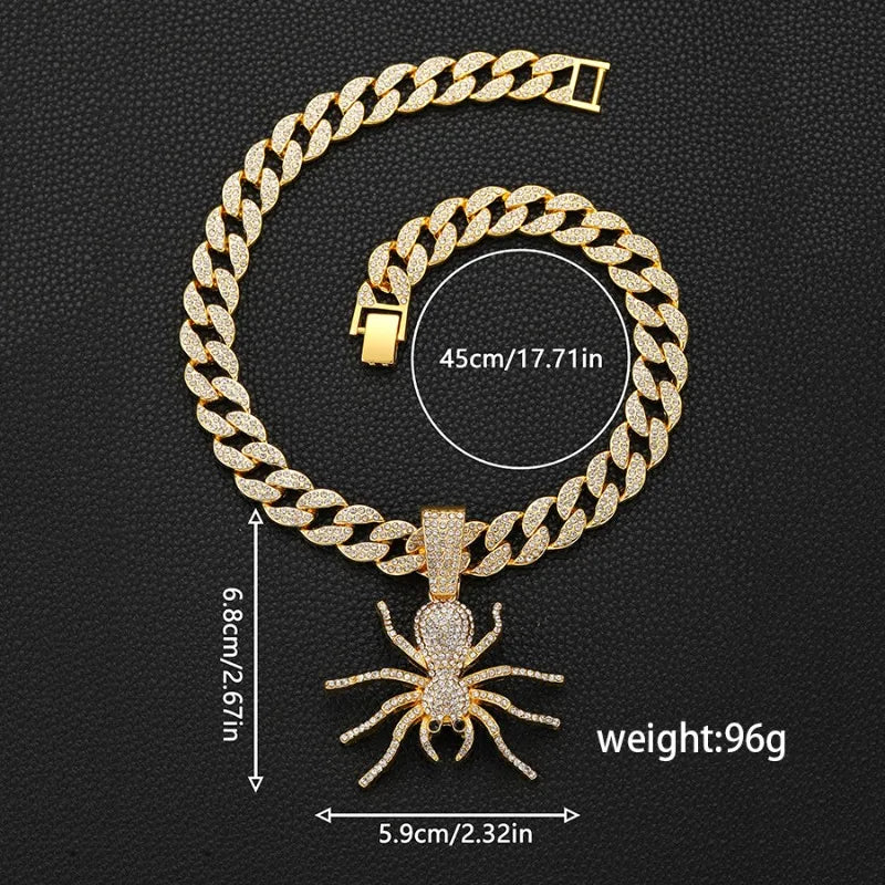 Bold Hip Hop Cuban Chain Necklace with Spider Pendant – Trendy Men's Gothic Jewelry, Punk Streetwear Accessory