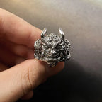 Retro Mahakala Mask Ring For Men Silver Color Punk Gothic Rock Hiphop Adjustable Open Ring Jewelry Biker Accessories