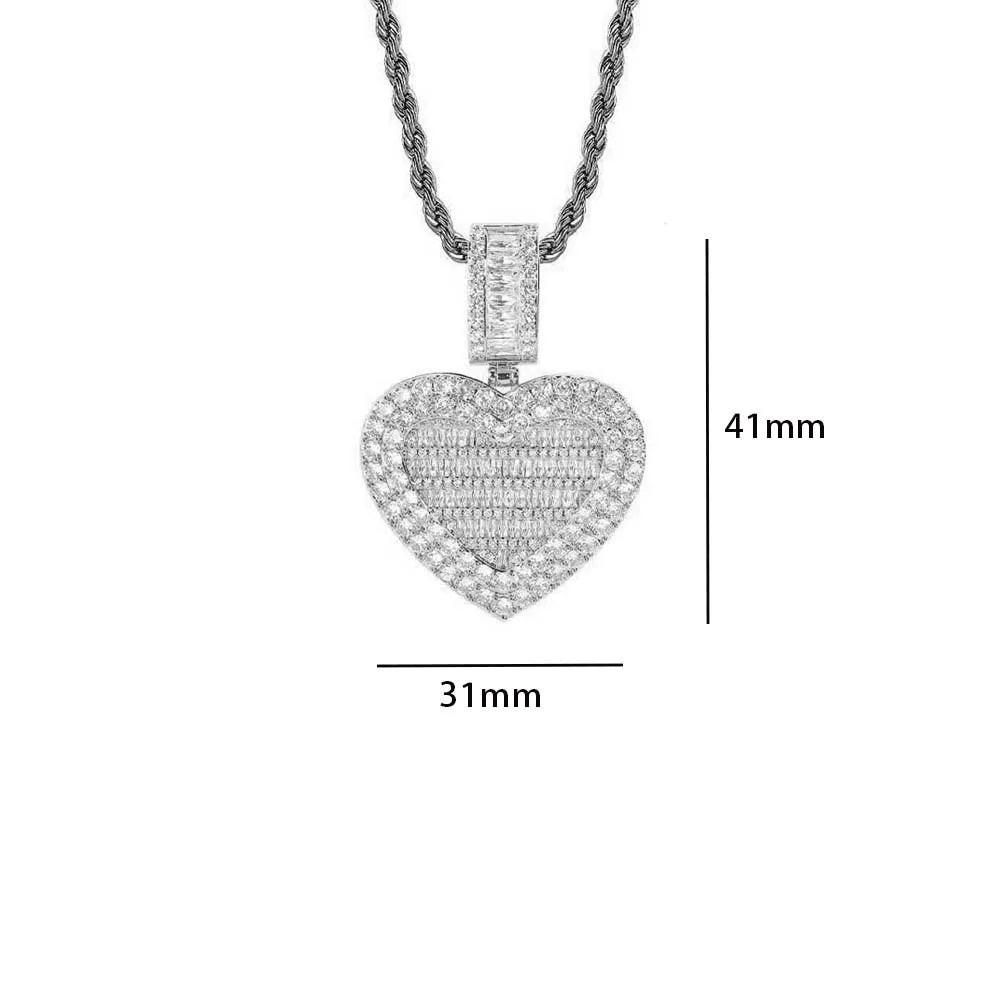 Iced Out Heart Photo Pendant Necklace