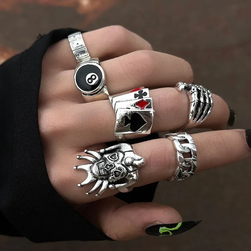 Spider Bat Skull Snake Ring Set — Stainless Steel