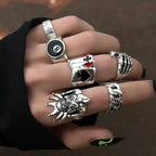 Spider Bat Skull Snake Ring Set — Stainless Steel