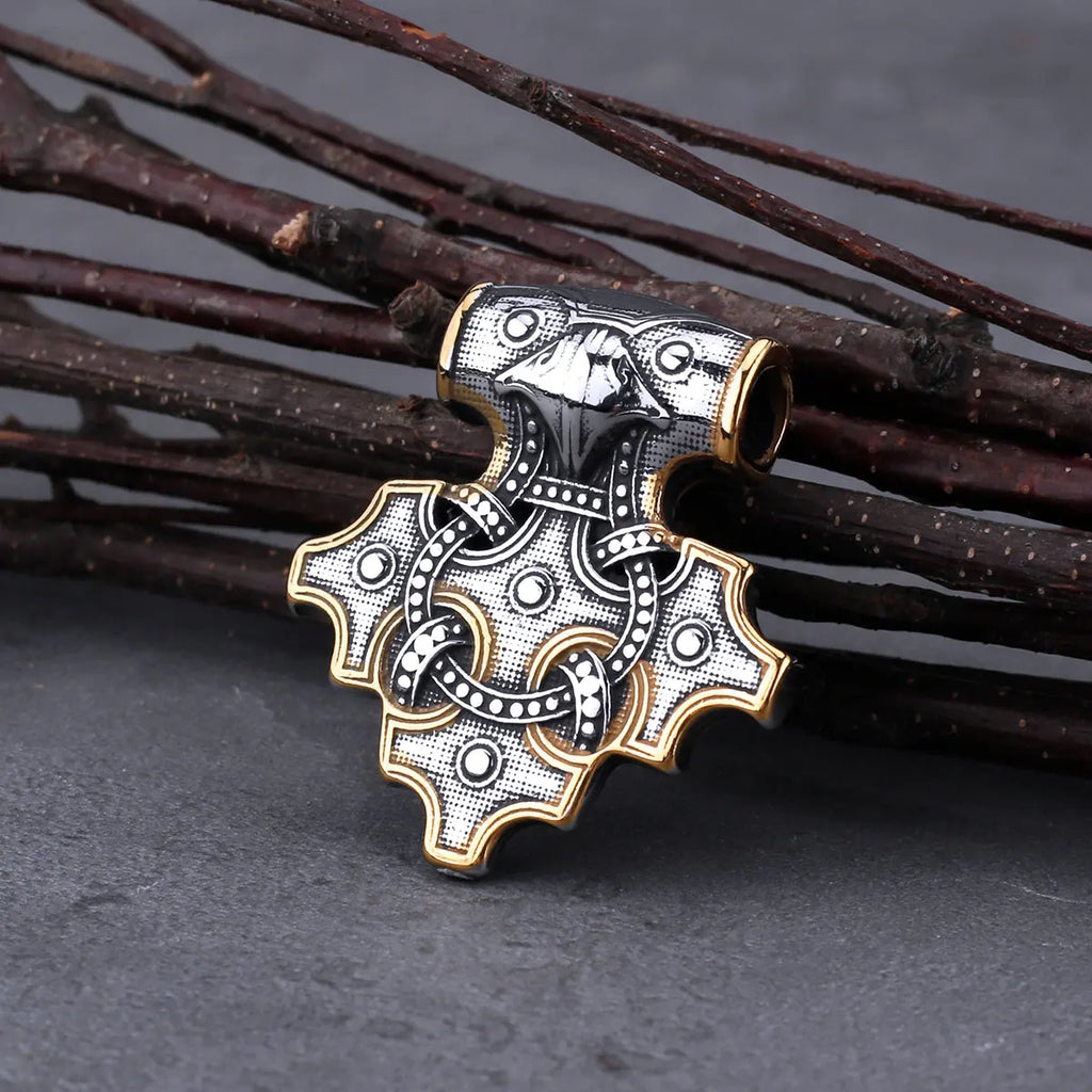 Vintage Viking Odin Raven Mjolnir Thor's Hammer Necklace Men Stainless Steel Hip Hop Biker Amulet Pendant Necklace Gift