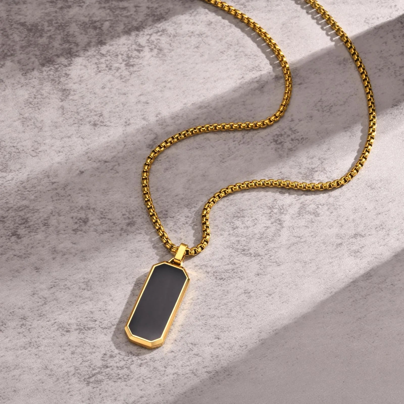 Military Dog Tag Pendant — Black Silver Stainless Steel