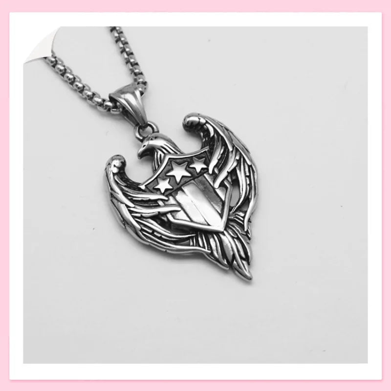 Double Wings Eagle Shield Pendant — Stainless Steel