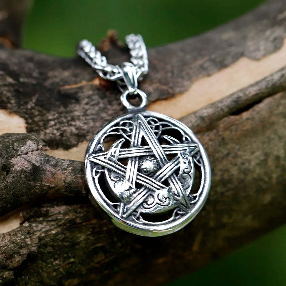 Star and Moon Pendant Necklace — Stainless Steel
