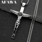 Stainless Steel Christian Jesus Cross Crucifix Pendants Necklaces for Men Women Silver Color Chain Necklaces Jewelry