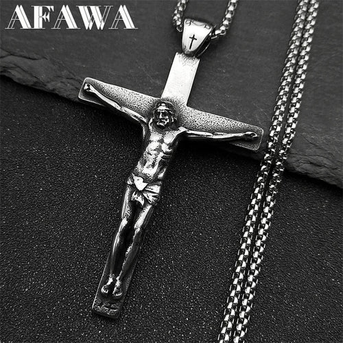 Cross Crucifix Silver Pendant Necklace — Steel