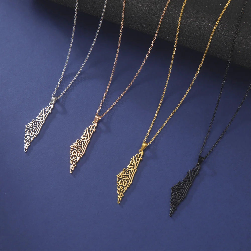 My Shape Palestine Map Pendant Necklaces for Women Men Stainless Steel Hollow Map Necklace Choker Chain Male Jewelry Wholesale